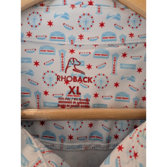 Rhoback Mens XL Polo Shirt Chicago Themed Print Short Sleeve Golf Casual - Picture 3 of 8